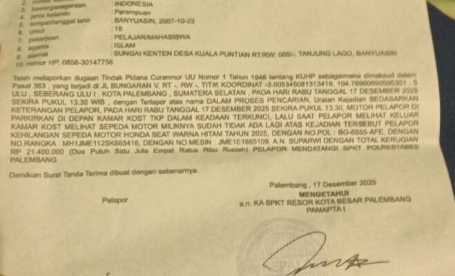 WASPADA !! WASPADALAH, Curanmor Merajalela Kembali di Kota Palembang, Selviana Menjadi Korbannya