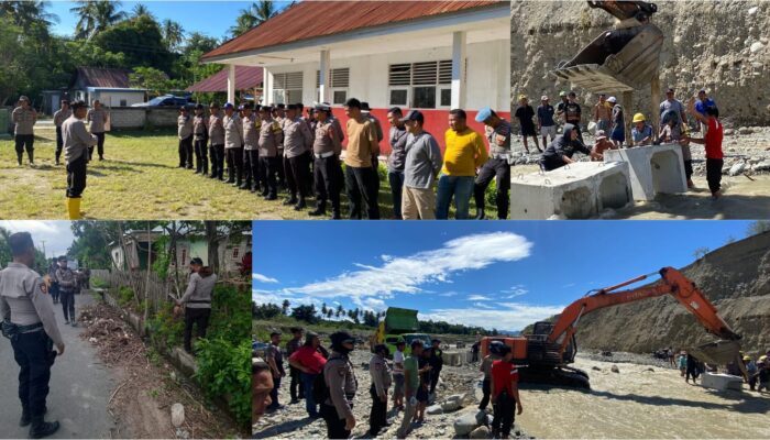Polri-TNI Terus Lakukan Penanganan Banjir Donggala, Akses Jalan Mulai Dibuka dan Pembersihan Rumah Warga Digencarkan