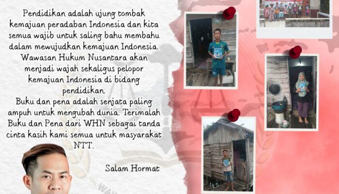 Wawasan Hukum Nusantara Salurkan Bantuan 240 pack Buku dan Pulpen ke NTT