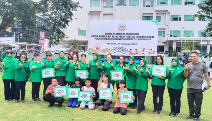 Tumbuhkan Semangat Kebersamaan, Persit KCK Cab. LXII Kodim 1310/Bitung, Olahraga Bersama dan Lomba Permainan Tradisional Peringati HUT Ke-80 Persit