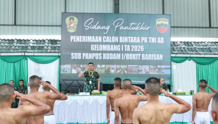 Pangdam I/BB Pimpin Sidang Pantukhir Pusat Penerimaan Caba PK TNI AD Gel I TA 2026 di Rindam I/BB