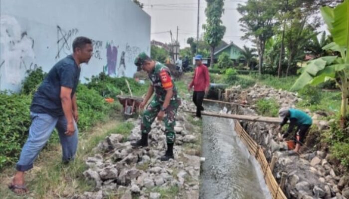 Babinsa Bangun Talud Irigasi Sawah Bersama Warga
