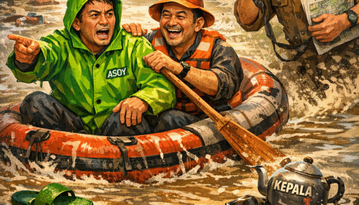 Bukan Cuma Selop yang Kanyut, Teko Jabatan Caknyo Melok Kanyut