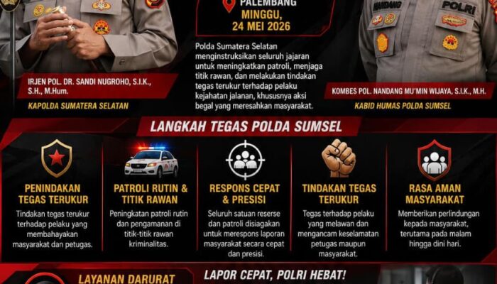 Kapolda Sumsel Ultimatum Pelaku Begal, Warga Diimbau Aktif Manfaatkan Call Center 110