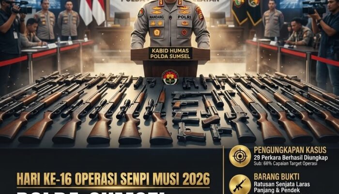 Polda Sumsel Ungkap 29 Kasus hingga Hari ke-16 Operasi Senpi Musi 2026, Ratusan Senpi Ilegal Diamankan