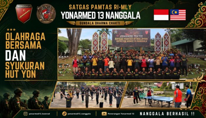 Perkuat Sinergitas di Tapal Batas, Satgas Pamtas Yonarmed 13/Nanggala Pos Kotis Gelar Olahraga Bersama dan Syukuran HUT Ke-64