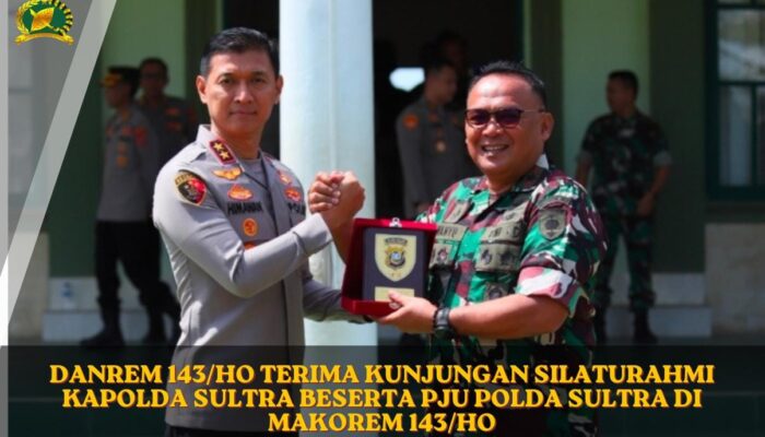 Danrem 143/HO Terima Kunjungan Silaturahmi Kapolda Sultra Beserta PJU Polda Sultra di Makorem 143/HO