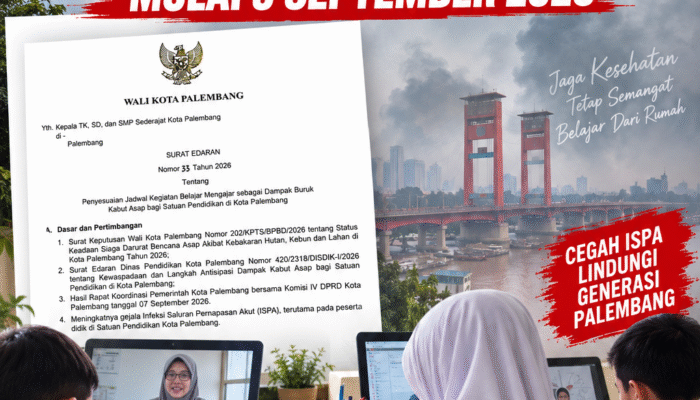 Pelajar TK/SD/SMP Sederajat Di Kota Palembang, Laksanakan PJJ Di Rumah Mulai 9 September 2026