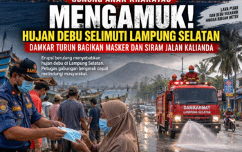 Hujan Debu Anak Krakatau Bikin Lampung Selatan Berdebu, Petugas Bagikan Masker ke Warga