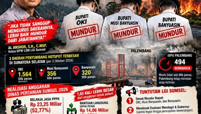 “Rakyat Palembang Krisis Udara!”, LGI Sumsel Desak 3 Bupati Penyumbang Asap Mundur