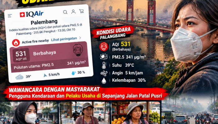 PALEMBANG DIKEPUNG ASAP LAGI! IQAir Catat AQI 531, Warga Mengeluh Sesak Napas dan Pedagang Kehilangan Omzet